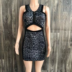 Cecico gray & black leopard cutout dress